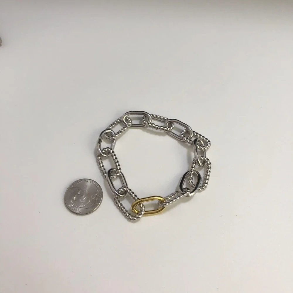 DY Madison Chain Bracelet Sterling Silver with 18K Yellow Gold, 19cm